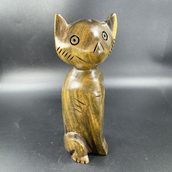 Vintage Hand Carved Wood Kitty Cat Sculpture Figurine Hand Made Decor Cat VTG - Picture 11 of 14